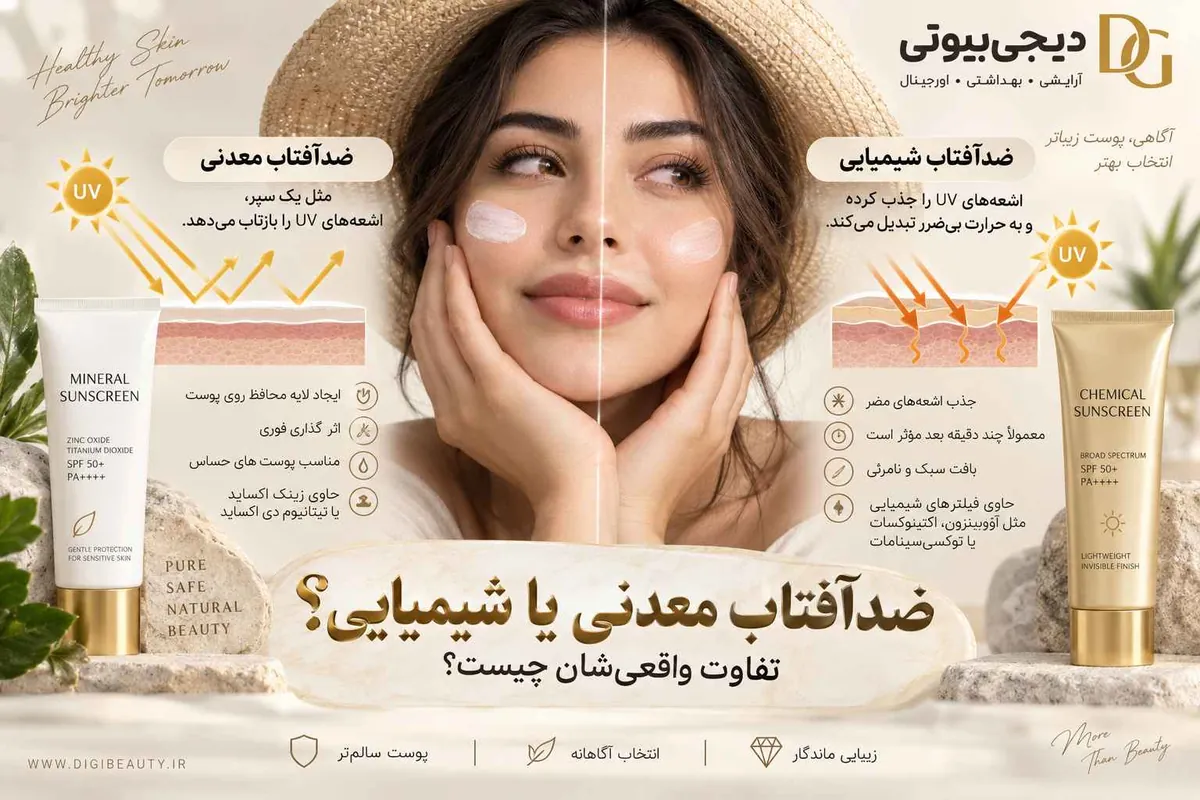 مقایسه ضدآفتاب معدنی با اکسید روی و تیتانیوم دی‌اکسید در برابر ضدآفتاب شیمیایی و نحوه عملکرد هرکدام
